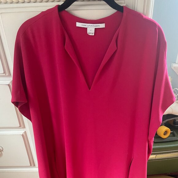 DIANE VON FURSTENBERG Magenta Pink Boxy Squaretan Tunic Dress $258 P XS - Picture 2 of 8